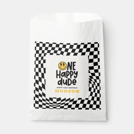 1e verjaardag glimlach gezicht retro zwart wit gro bedankzakje (Voorkant)