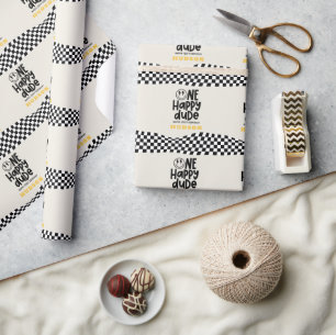 1e verjaardag glimlach gezicht retro zwart wit gro cadeaupapier