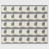 1e verjaardag glimlach gezicht retro zwart wit gro cadeaupapier (Vlak)