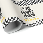 1e verjaardag glimlach gezicht retro zwart wit gro cadeaupapier (Rol Hoek)