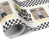 1e verjaardag glimlach gezicht retro zwart wit gro cadeaupapier (Rol Hoek)