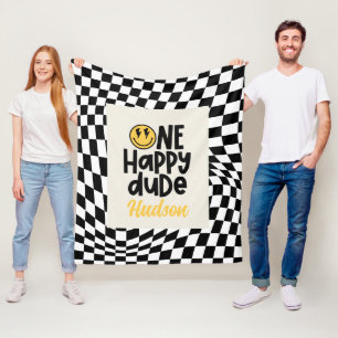 1e verjaardag glimlach gezicht retro zwart wit gro fleece deken