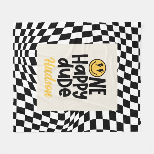 1e verjaardag glimlach gezicht retro zwart wit gro fleece deken (Voorkant (Horizontaal))