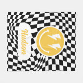 1e verjaardag glimlach gezicht retro zwart wit gro fleece deken (Voorkant (Horizontaal))