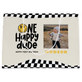 1e verjaardag glimlach gezicht retro zwart wit gro groot cadeauzakje (Voorkant)