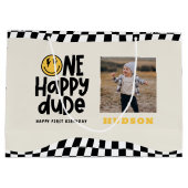 1e verjaardag glimlach gezicht retro zwart wit gro groot cadeauzakje (Achterkant)