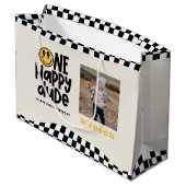 1e verjaardag glimlach gezicht retro zwart wit gro groot cadeauzakje (Achterkant Gekanteld)