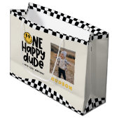 1e verjaardag glimlach gezicht retro zwart wit gro groot cadeauzakje (Voorkant Gekanteld)