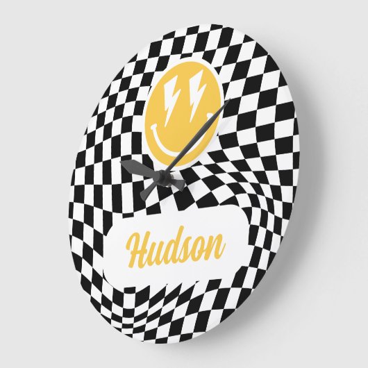 1e verjaardag glimlach gezicht retro zwart wit gro grote klok (Hoek)