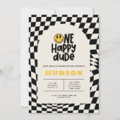 1e verjaardag glimlach gezicht retro zwart wit gro kaart (Voorkant)