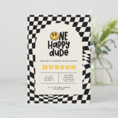 1e verjaardag glimlach gezicht retro zwart wit gro kaart (Staand voorkant)