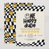 1e verjaardag glimlach gezicht retro zwart wit gro kaart (Voorkant / Achterkant)