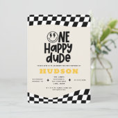 1e verjaardag glimlach gezicht retro zwart wit gro kaart (Staand voorkant)