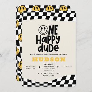 1e verjaardag glimlach gezicht retro zwart wit gro kaart