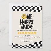 1e verjaardag glimlach gezicht retro zwart wit gro kaart (Voorkant)