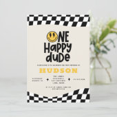 1e verjaardag glimlach gezicht retro zwart wit gro kaart (Staand voorkant)