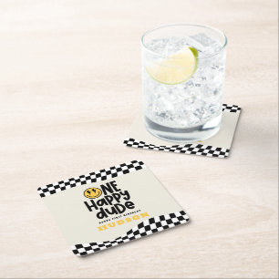 1e verjaardag glimlach gezicht retro zwart wit gro kartonnen onderzetters