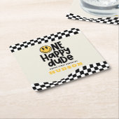 1e verjaardag glimlach gezicht retro zwart wit gro kartonnen onderzetters (Schuin)