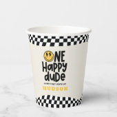 1e verjaardag glimlach gezicht retro zwart wit gro papieren bekers (Achterkant)