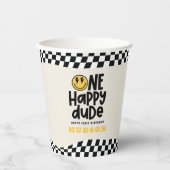 1e verjaardag glimlach gezicht retro zwart wit gro papieren bekers (Voorkant)