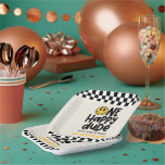 1e verjaardag glimlach gezicht retro zwart wit gro papieren bordje<br><div class="desc">1e verjaardag glimlach gezicht retro zwart,  wit en geel groovy lightening bout cool verjaardagsfeestje decor servet.</div>