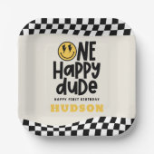 1e verjaardag glimlach gezicht retro zwart wit gro papieren bordje (Voorkant)