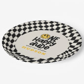 1e verjaardag glimlach gezicht retro zwart wit gro papieren bordje (Gekanteld)