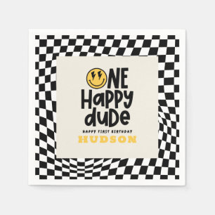 1e verjaardag glimlach gezicht retro zwart wit gro servet