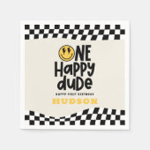 1e verjaardag glimlach gezicht retro zwart wit gro servet (Voorkant)