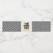 1e verjaardag glimlach gezicht retro zwart wit gro waterfles etiket (Enkel label)