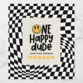 1e verjaardag glimlach gezicht retro zwart wit gro wijn etiket (Enkel label)