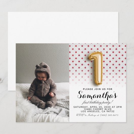 1e verjaardag Glitter Portret Kaart (Voorkant / Achterkant)