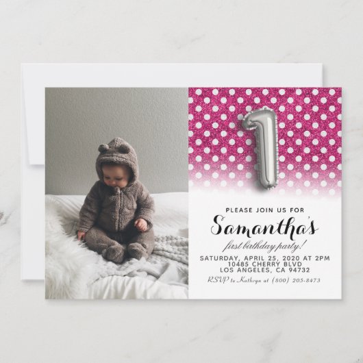 1e verjaardag Glitter Portret Kaart (Voorkant)