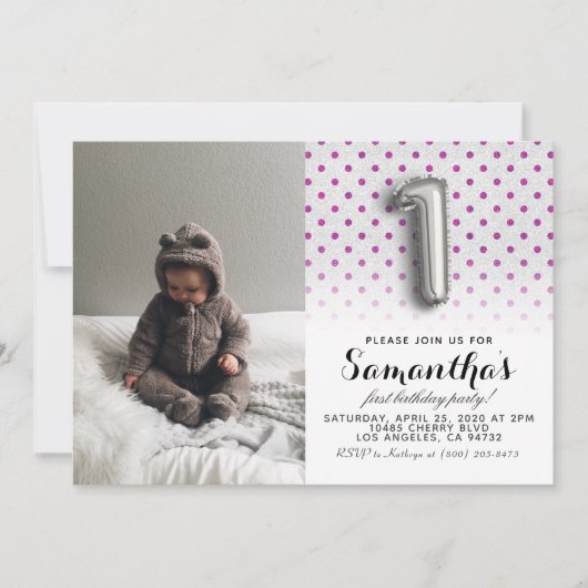 1e verjaardag Glitter Portret Kaart (Voorkant)