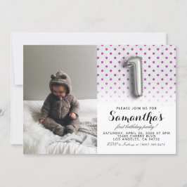 1e verjaardag Glitter Portret Kaart