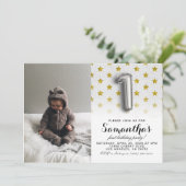 1e verjaardag Glitter Portret Kaart (Staand voorkant)
