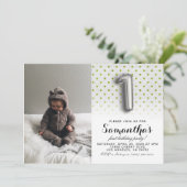 1e verjaardag Glitter Portret Kaart (Staand voorkant)