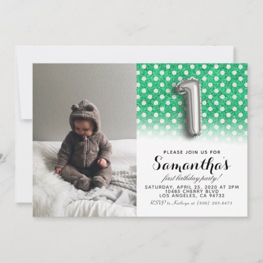 1e verjaardag Glitter Portret Kaart (Voorkant)