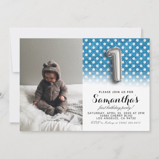 1e verjaardag Glitter Portret Kaart (Voorkant)