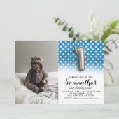 1e verjaardag Glitter Portret Kaart (Staand voorkant)