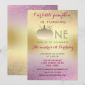 1e Verjaardag Glitter Roze Goud Onze Kleine Pompoe Kaart (Voorkant / Achterkant)