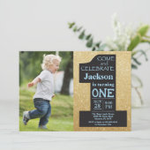 1e verjaardag Gold Glitter en blauwe foto Kaart (Staand voorkant)