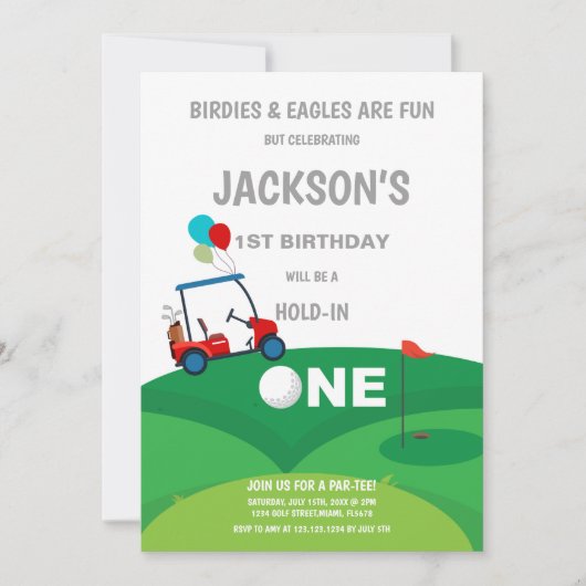 1e verjaardag golf uitnodiging (Voorkant)