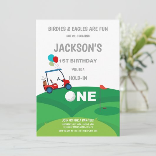 1e verjaardag golf uitnodiging (Staand voorkant)