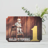 1e verjaardag goud nummer één foto uitnodiging (Staand voorkant)