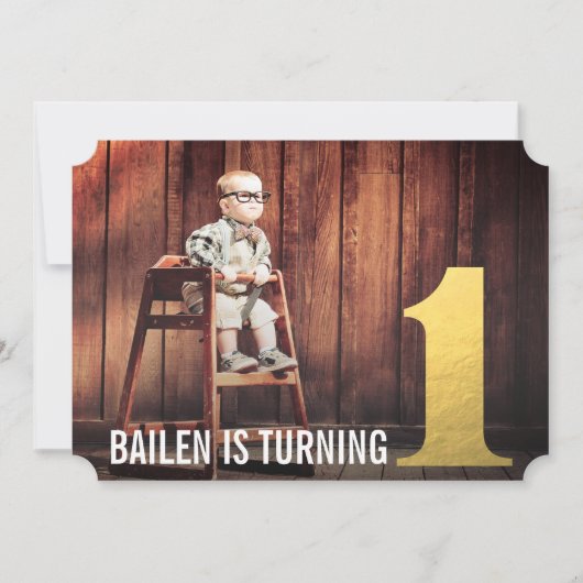 1e verjaardag goud nummer één foto uitnodiging (Voorkant)