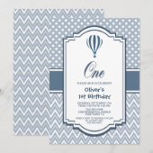 1e verjaardag Grijze Hete Luchtballonpartij Kaart (Voorkant / Achterkant)