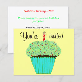 1e verjaardag groene cupcake naam elke LEEFTIJD Kaart