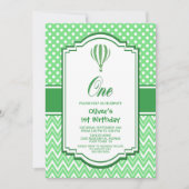 1e verjaardag Groene Hete Luchtballonpartij Kaart (Voorkant)