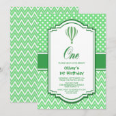 1e verjaardag Groene Hete Luchtballonpartij Kaart (Voorkant / Achterkant)